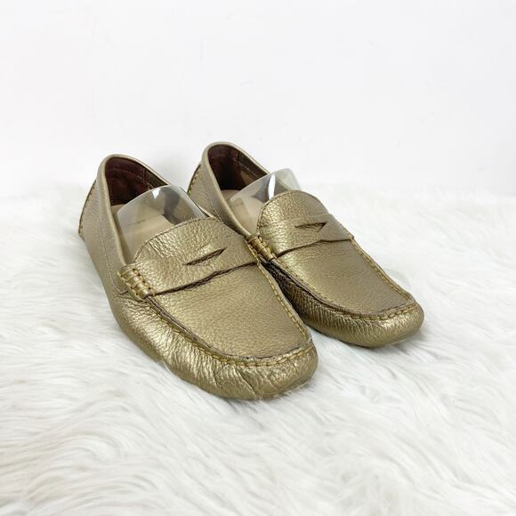 Cole Haan 6.5 B Womens Gold Leather Textured Penny Loafer Driving Flats - Picture 1 of 11